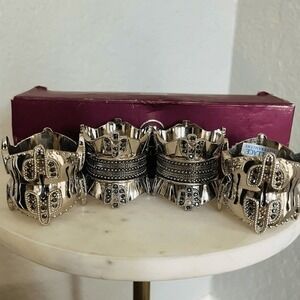 Wallace Silversmiths Nickel Black Diamonds Crystal Napkin Rings, Vintage (4) NWT